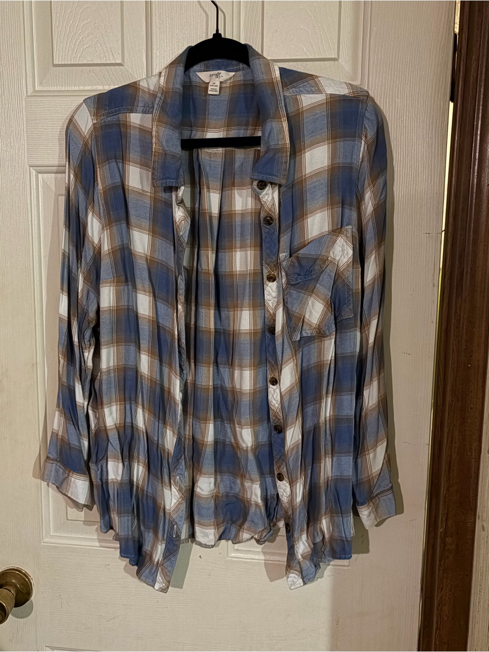 Terra & Sky Blue, Brown and White Plaid Button-Down Shirt